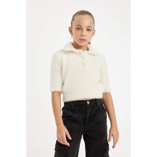 DeFacto Polo Yaka Yumuşak Dokulu Kısa Kollu Triko Kazak Kız Çocuk D1358A824WN