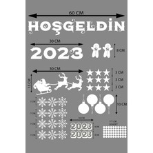 Kodex Hoşgeldin 2023 Yılbaşı Happy New Year Sticker Çıkartma Süsü Yeni Yıl Parti Cam Noel Ağacı Kar Tanesi