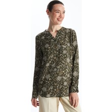 Lcw Grace Ekru Baskılı 2 Kaçık Yaka Çiçekli Uzun Kollu Kadın Bluz