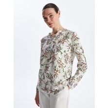 Lcw Grace Ekru Baskılı 2 Kaçık Yaka Çiçekli Uzun Kollu Kadın Bluz