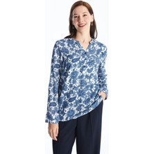 Lcw Grace Ekru Baskılı 2 Kaçık Yaka Çiçekli Uzun Kollu Kadın Bluz