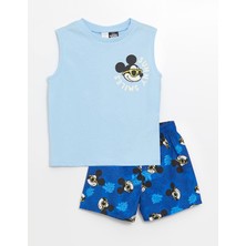 Lcw Baby Mavi Bisiklet Yaka Kolsuz Mickey Mouse Baskılı Erkek Bebek Atlet ve Deniz Şortu 2'li Takım