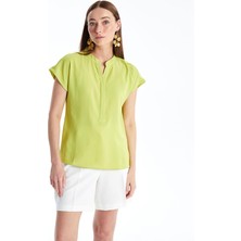 Lcwaıkıkı Classic Asit Sarı Kaçık Yaka Düz Kısa Kollu Kadın Bluz