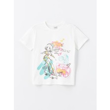 Lcw Kids Ekru Bisiklet Yaka Anime Baskılı Kısa Kollu Kız Çocuk Tişört