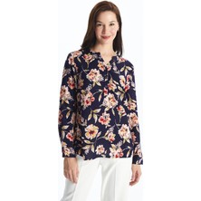 Lcw Grace Ekru Baskılı 2 Kaçık Yaka Çiçekli Uzun Kollu Kadın Bluz