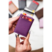 Vanilla Collection Otomatik Mekanizmalı Deri Cüzdan Kartlık Portföy Mürdüm