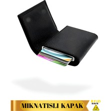 Vanilla Collection Unisex Vegan Deri Nakit Para Bölmeli Mekanizmalı Kartlık Mıknatıslı Kapama Siyah Cüzdan portföy