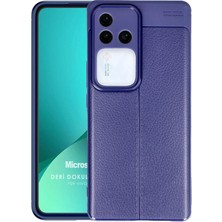 Microsonic Vivo V30 Kılıf Deri Dokulu Silikon Lacivert