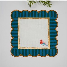 Deco Dekoratif Kenar Kuş Desenli Dijital Baskılı Nakışlı Kokteyl Peçetesi