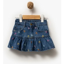 Overdo Kız Çocuk Kalp Nakışlı Kot Etek Desenli Yumuşak Kumaş ile Rahat ve Şık Seçim