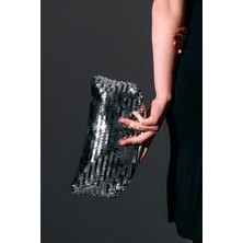 Berlesi Gümüş Payetli Clutch Abiye Çanta