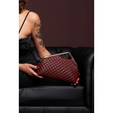 Berlesi Bordo Kapitone Clutch Portföy Çanta