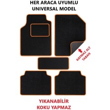 Universal Oto Halı Paspas Kaymaz Tabanlı Araba Paspası (Turuncu Kenarlı) 5 Parça