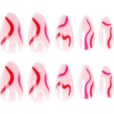 Tips Art Fuşya Pembe Desenli 24’Lü Takma Tırnak Seti Ve Zararsız Yapıştırıcı
