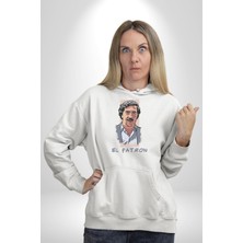 El Patron Narcos Pablo Kadın Erkek  Beyaz Kapüşonlu Sweatshirt Hoodie