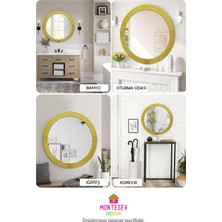 Montesev Safir Gold Dekoratif Ayna Yuvarlak Ayna Işlemeli Ahşap Duvar Aynası Banyo Aynası Tekli
