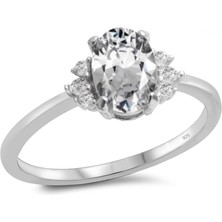 Silveranka 925 Ayar Gümüş Oval Beyaz Taşlı Trend Yüzük