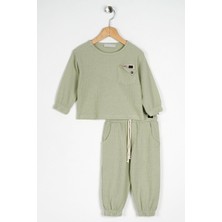 Bisiklet Yaka Uzun Kol Armalı Kol ve Paça Lastikli Cagla Yesil Renk Erkek Çocuk İkili Takım