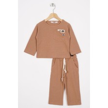 Bisiklet Yaka Uzun Kol Armalı Kol ve Paça Lastikli Vizon Renk Erkek Çocuk İkili Takım