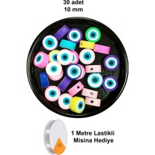 Nezade Store 30 Adet 10 mm Polimer Kil Fimo Boncuk Takı Bileklik + 1 Metre Lastikli Misina Hediye - Nazar Boncuğu