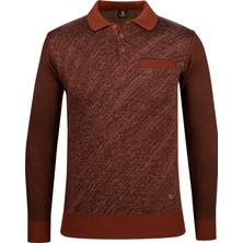 Çizgi Triko Erkek Polo Yaka Triko Kazak Desenli Kol ve Bel Lastikli Çelik Örgü Klasik Kalıp - 5012F