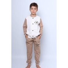 HÇM Erkek Çocuk Kolej Ceketli Eşofman Takımı Çıtçıtlı Baskılı Cepli C51