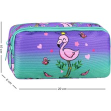 Waddell Lisanslı Su Yeşili-Lila Flamingo Desenli 2 Cepli Kalem Çantası