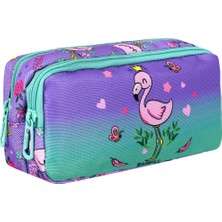 Waddell Lisanslı Su Yeşili-Lila Flamingo Desenli 2 Cepli Kalem Çantası