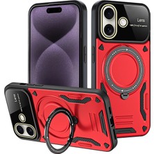 Denza Case iPhone 16 Kılıf Lens Korumalı Yüzüklü Armor Kapak - Kırmızı