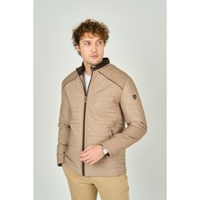 Lucas Erkek Dik Yaka Deri Biyeli Kapitone Mont 4706 Camel