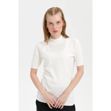 Desen Triko Kadın Yarım Balıkçı Bluz 02420345 Kemik