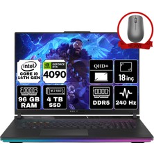 Asus Rog Strıx Scar 18 Intel Core I9-14900HX 96GB 4tb SSD RTX4090/16GB 18" Qhd+ 240Hz W11H Taşınabilir Bilgisayar G834JYR-N6100-A64 & Anzar Mouse