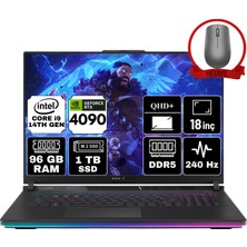 Asus Rog Strıx Scar 18 Intel Core I9-14900HX 96GB 1tb SSD RTX4090/16GB 18" Qhd+ 240Hz W11P Taşınabilir Bilgisayar G834JYR-N6100-A94 & Anzar Mouse