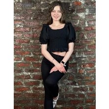 Kadın Büzgülü Siyah Bluz