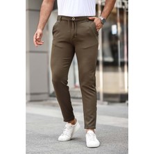 Olivia Genie Man Yan Cepli Beli Lastikli Önü Ipli Likralı Haki  Pantolon