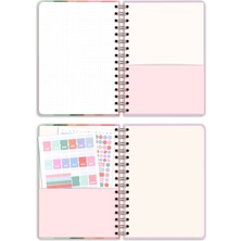 Matt Notebook 2025 Yılı A5 Haftalık Ajanda Spiralli 15X21 cm - 12 Aylık - Motivasyon Sayfalı Pembe Fiyonk