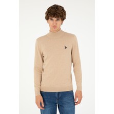 U.S. Polo Assn. Erkek Slim Fit Yarım Boğazlı Kum Melanj Basic Kazak 50293499-VR123