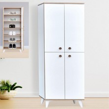 Neva Mobilya İnci Portmanto Dolabı Beyaz 4 Kapaklı Raflı Çok Amaçlı Ayakkabılık 60x37x195 Cm