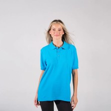 BafacoTekstil Pamuklu Turkuaz Polo Yaka T-Shirt Erkek / Kadın