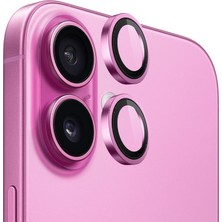 BLUEO iPhone 16 / 16 Plus Pembe Metal Frame Uygulama Aparatlı Kamera Lens Koruyucu