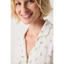 Penti Aging Collegen Floral Kırık Beyaz Gömlek Pantolon Pijama Takımı