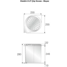 Mesbin Çöp Kovası , Dolap İçi kolay Çıkarılabilen, kovalı  6 Lt. Beyaz