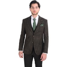 Cengiz Inler Kırçıllı Mono Yaka Yelekli Erkek Takım Elbise