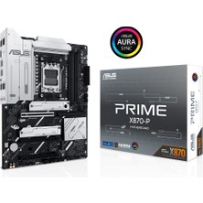 Asus Prıme X870-P Amd X870 Am5 Ddr5 8000 HDMI 2xusb4 4x M2 Usb3.2 Aura Rgb 2.5gbit Lan Atx 14+2+1(80A) Güç Aşaması, Çift Usb4, Pcıe Slot Q-Release