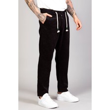  Erkek Siyah Baggy Fit Rahat Kalıp Kadife Pantolon
