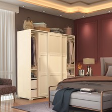 Dekorex SRG231-2-BEYAZ 3 Kapaklı 2 Çekmeceli Sürgülü Gardırop