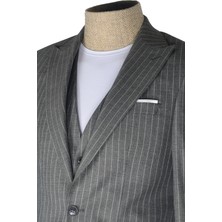 Cengiz Inler Slim Çizgili Yelekli  Erkek Takım Elbise