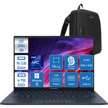 Asus Zenbook 14 OLED Ultra 5 125H 16GB LPDDR5X 4tb SSD Intel Arc 14" Fhd WIN11PRO Taşınabilir Bilgisayar QD089WP04 + Zettaçanta