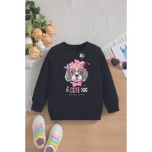 Myada Yeni Sezon Gözlüklü Cute Dog Baskılı Oversize Kapüşonlu Çocuk Sweatshirt 14647