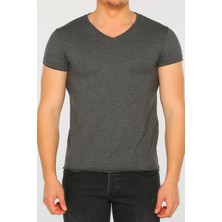 Erkek Basic V yaka Antrasit Tshirt